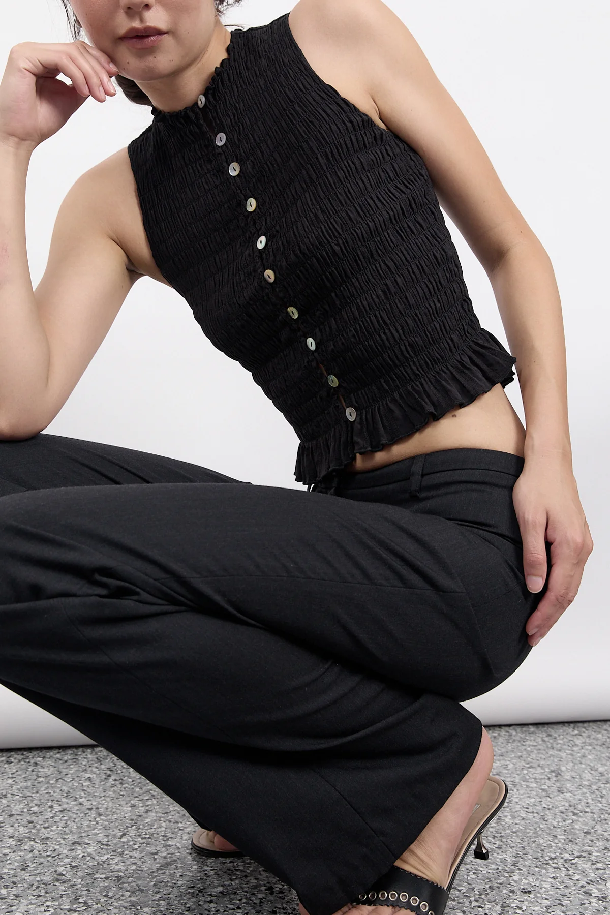 Black Ruched Button Tank - Image 10