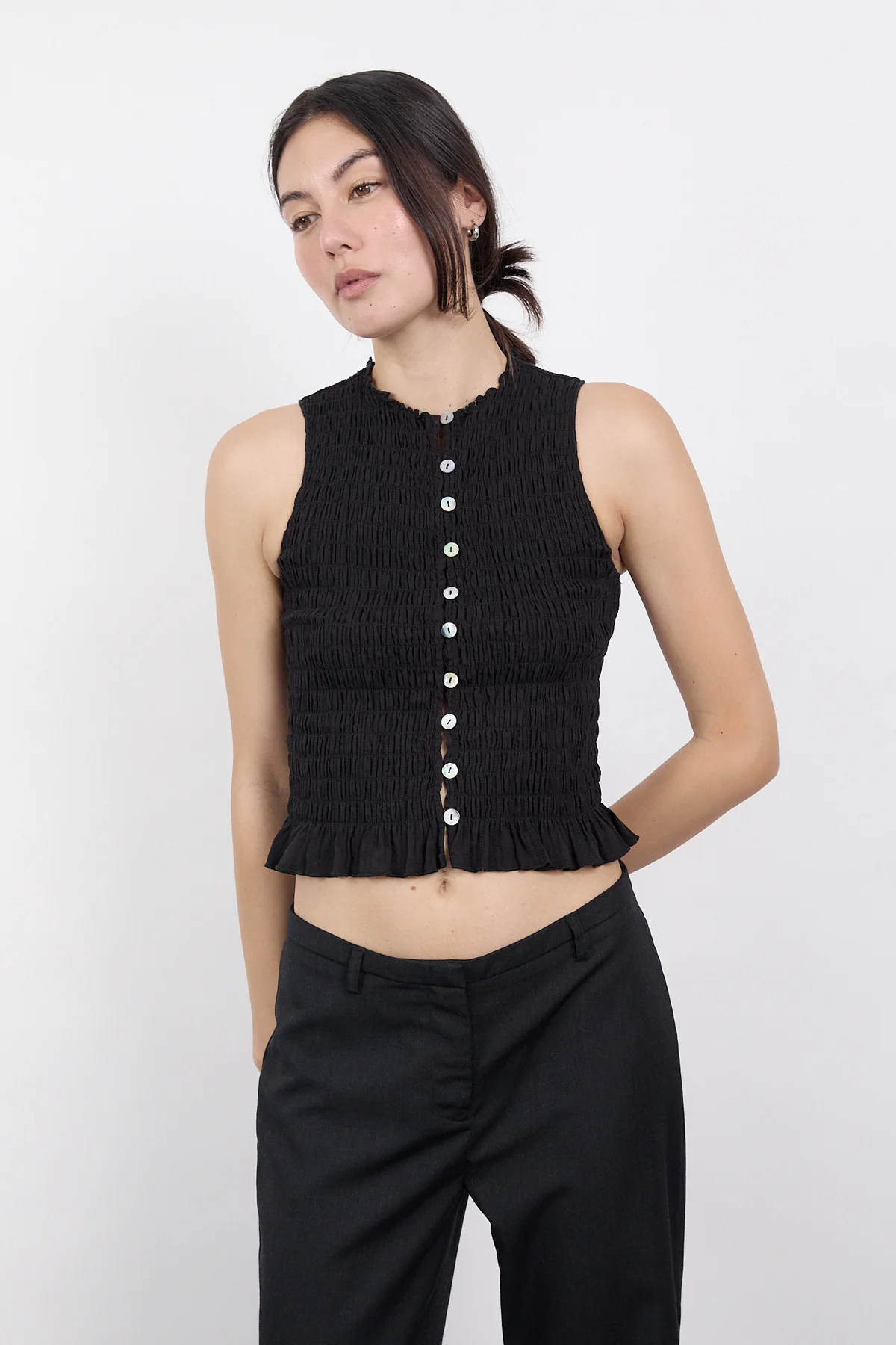 Black Ruched Button Tank - Image 11