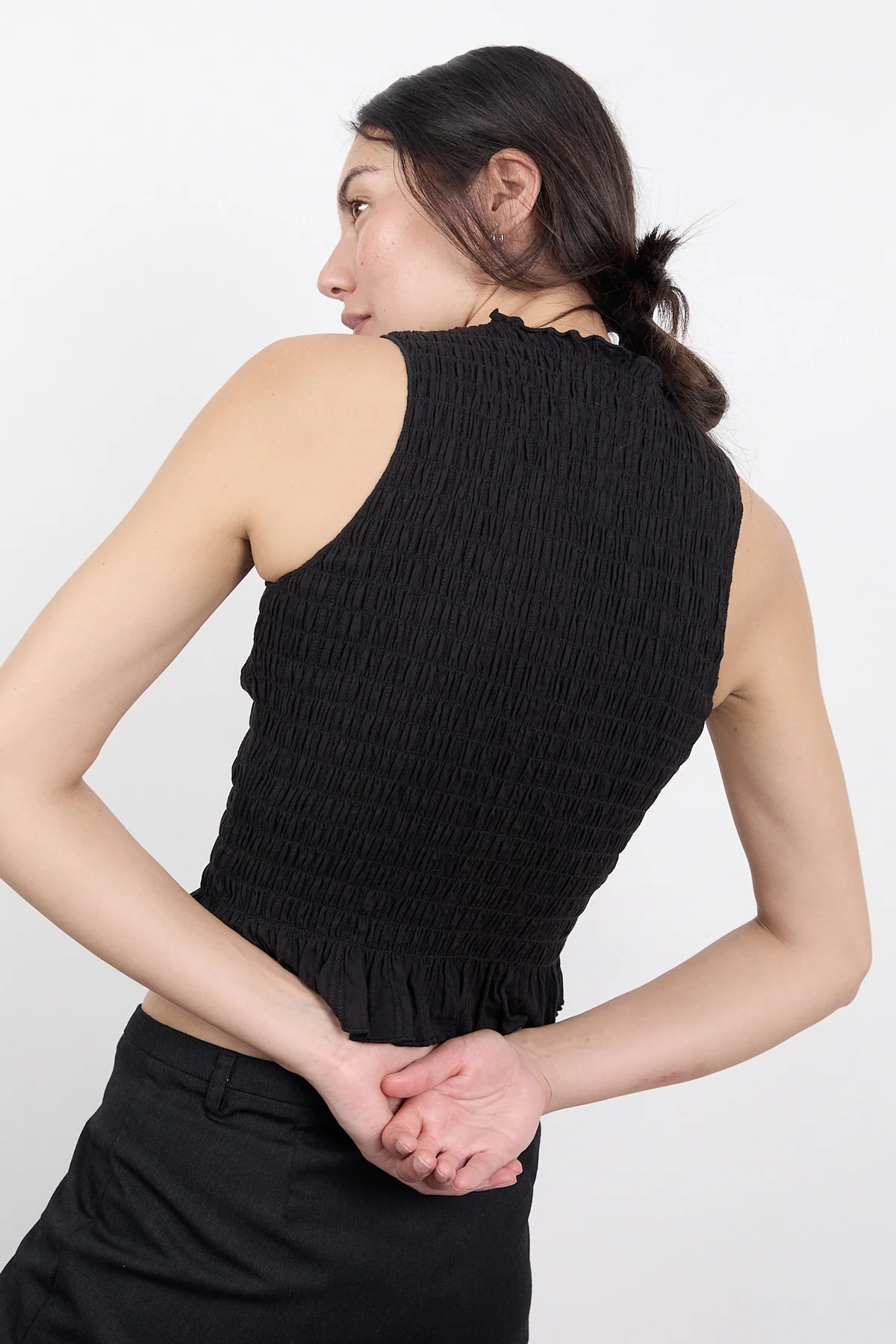 Black Ruched Button Tank - Image 12