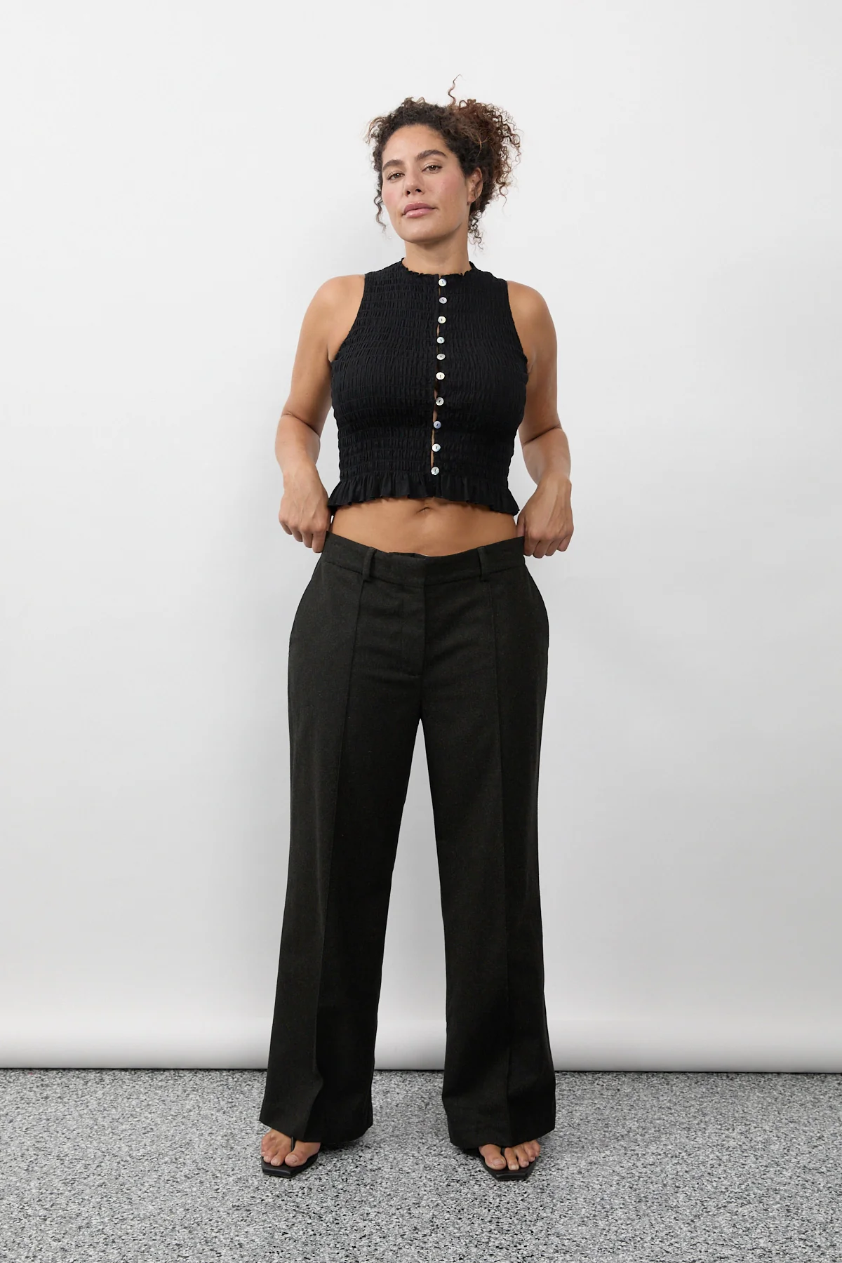 Black Ruched Button Tank - Image 6