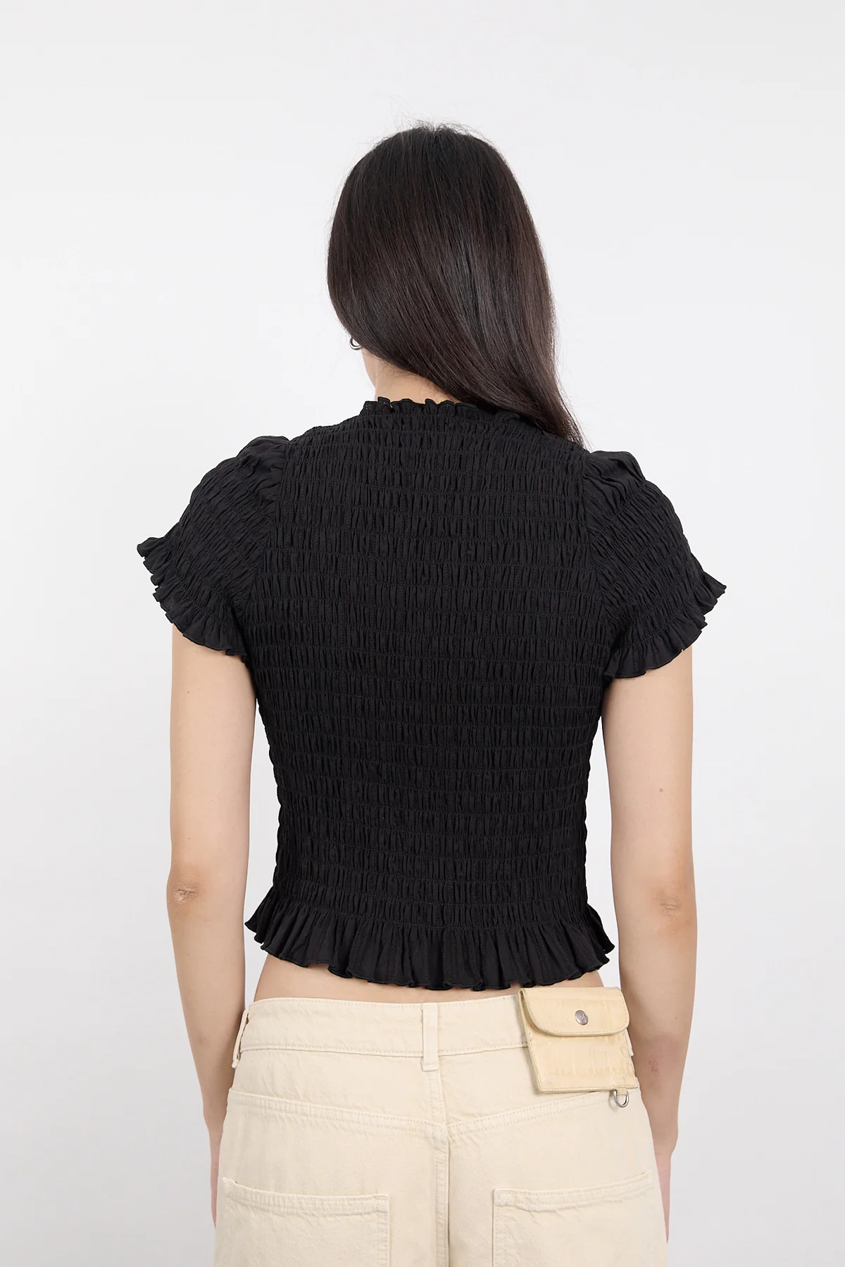 Black Ruched Button Tee - Image 14