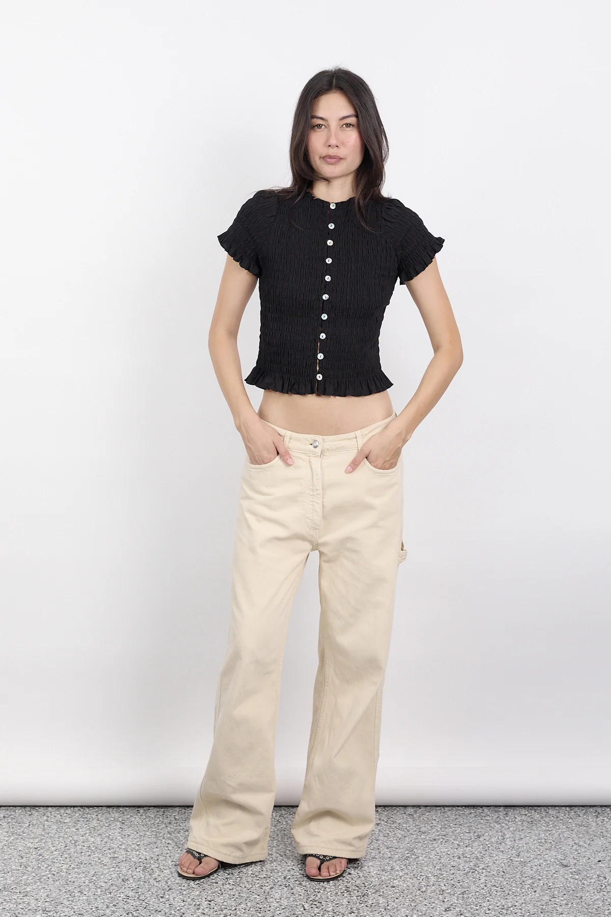 Black Ruched Button Tee - Image 16