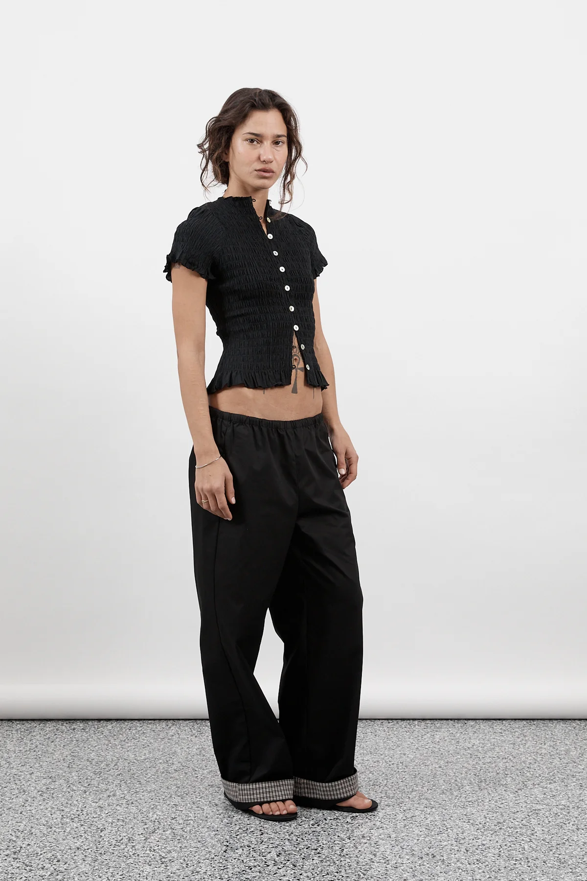 Black Ruched Button Tee - Image 5
