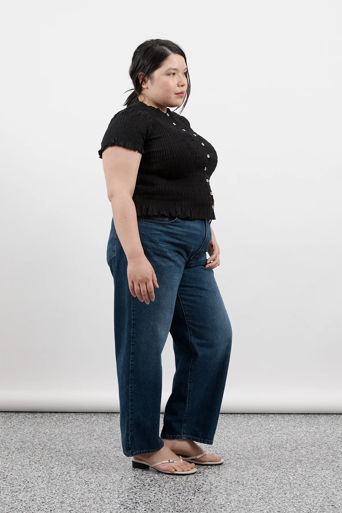 Black Ruched Button Tee - Image 8