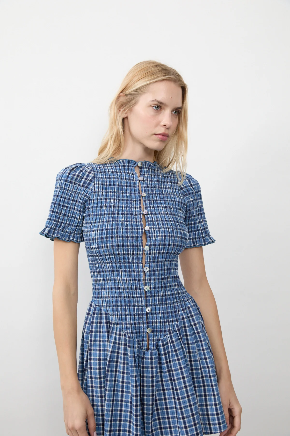 Blue Plaid Button Picnic Dress - Image 12