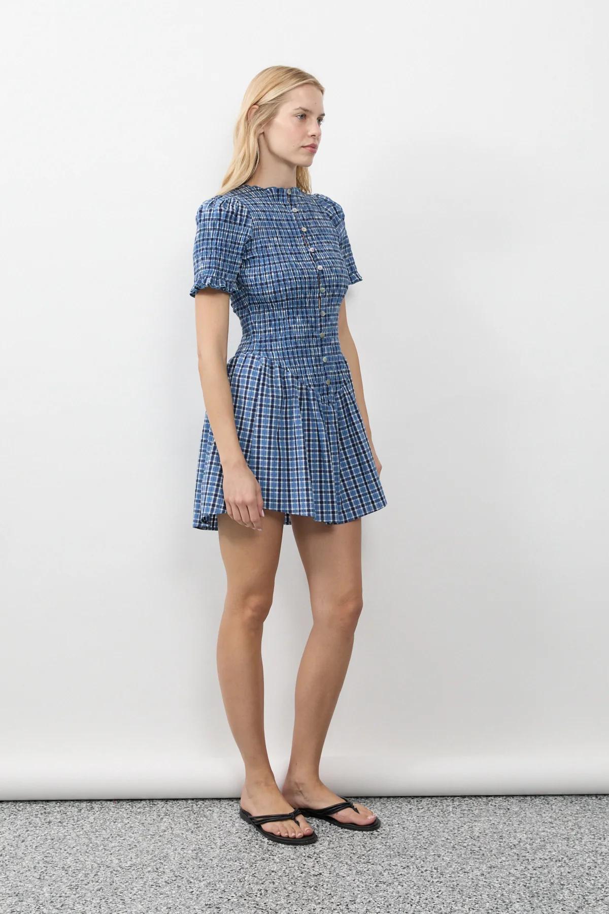 Blue Plaid Button Picnic Dress - Image 13