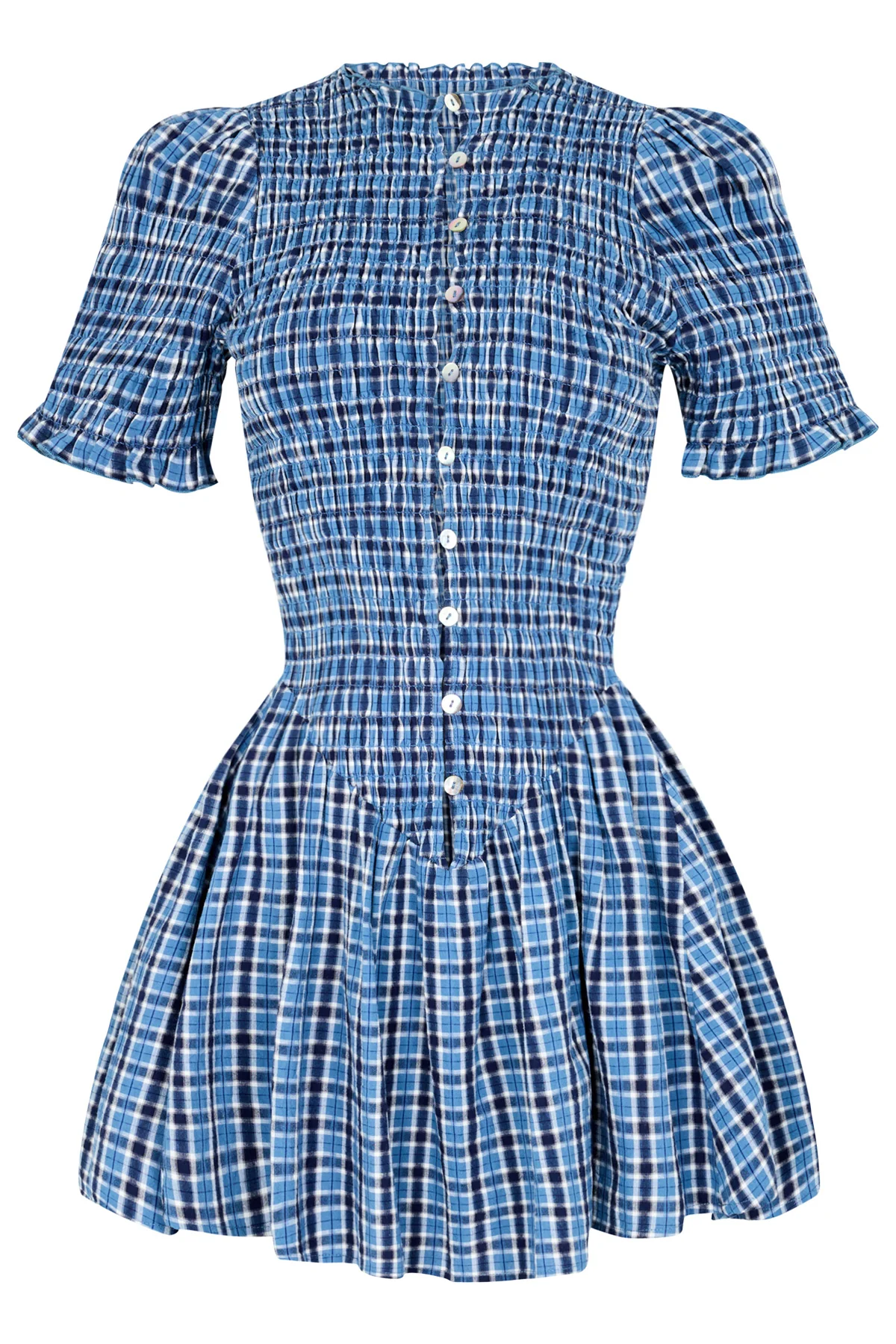 Blue Plaid Button Picnic Dress - Image 16