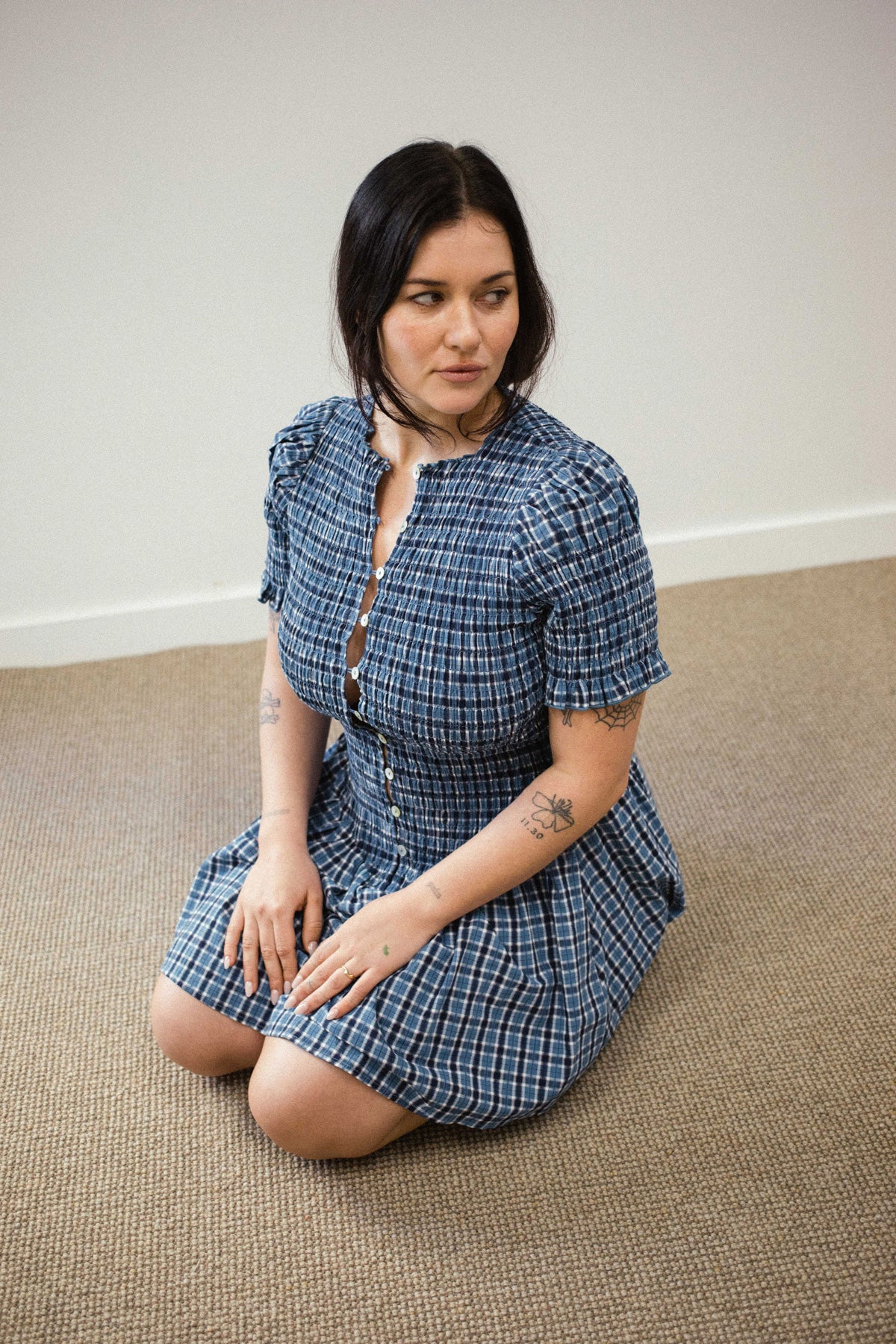 Blue Plaid Button Picnic Dress - Image 3