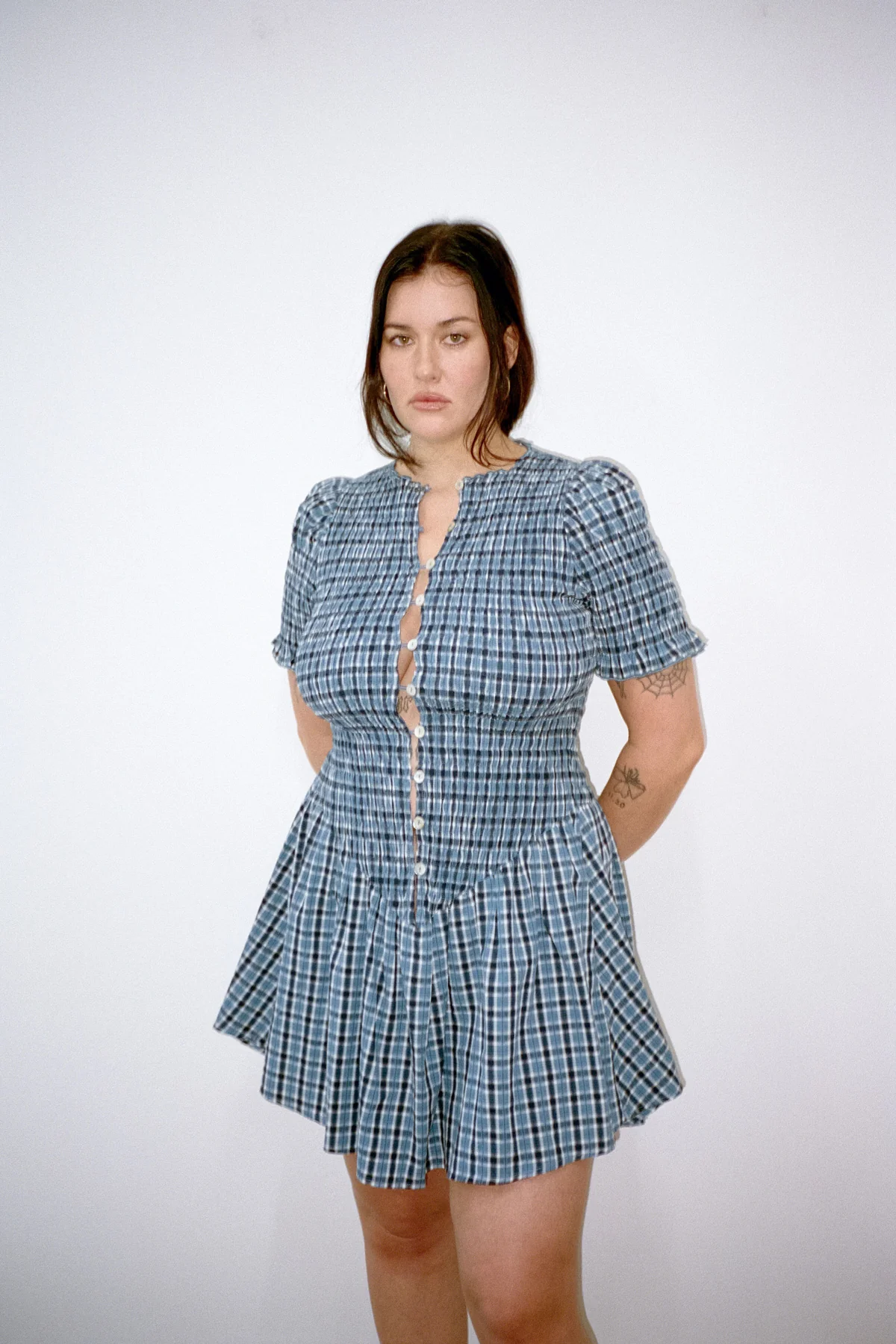 Blue Plaid Button Picnic Dress - Image 4