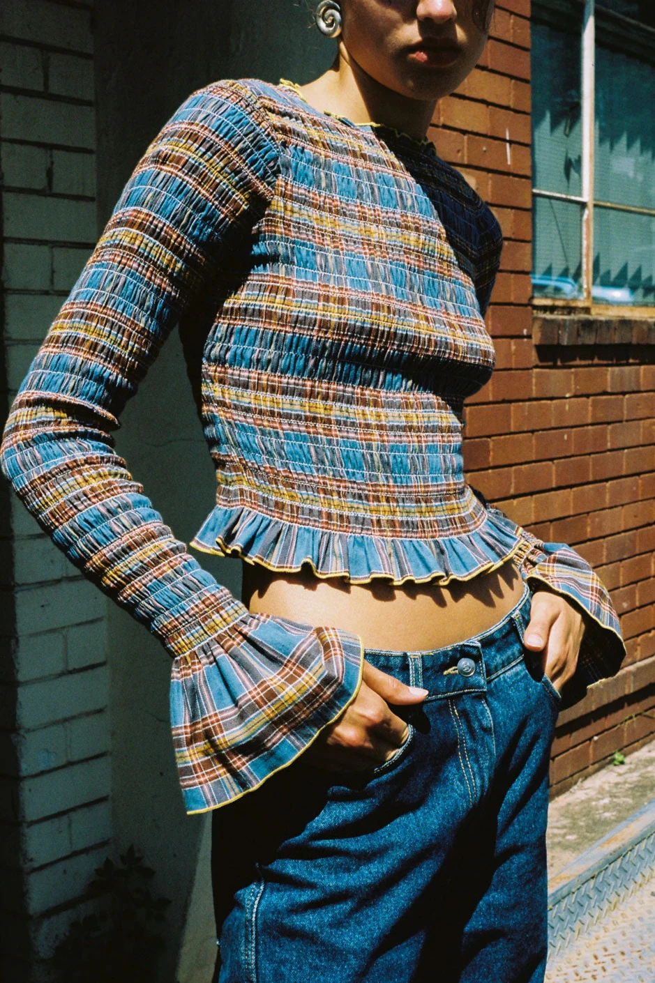 Blue Valentine Plaid Ruched Longsleeve - Image 5