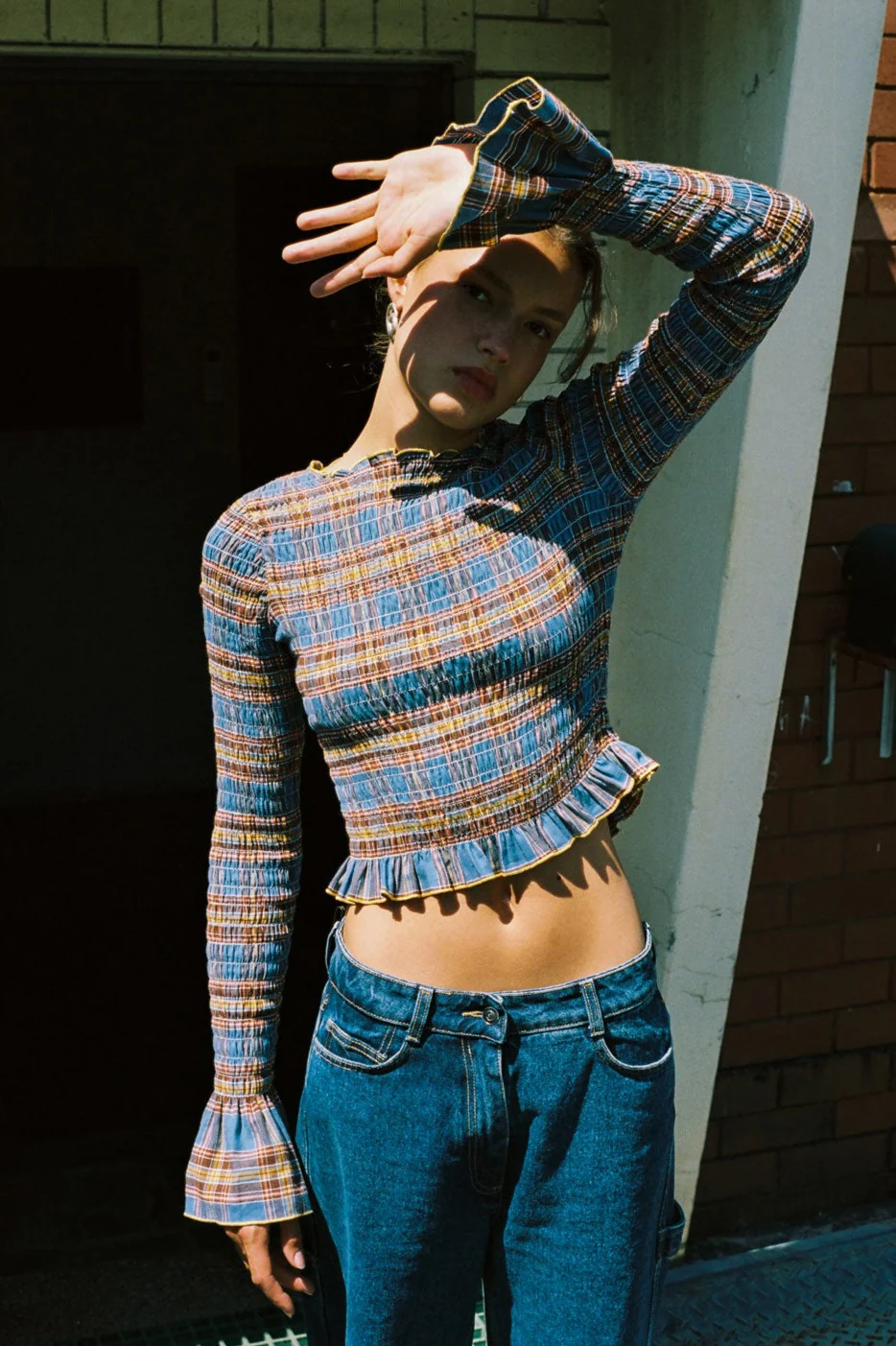 Blue Valentine Plaid Ruched Longsleeve - Image 6
