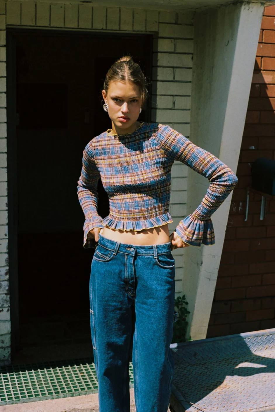 Blue Valentine Plaid Ruched Longsleeve - Image 7