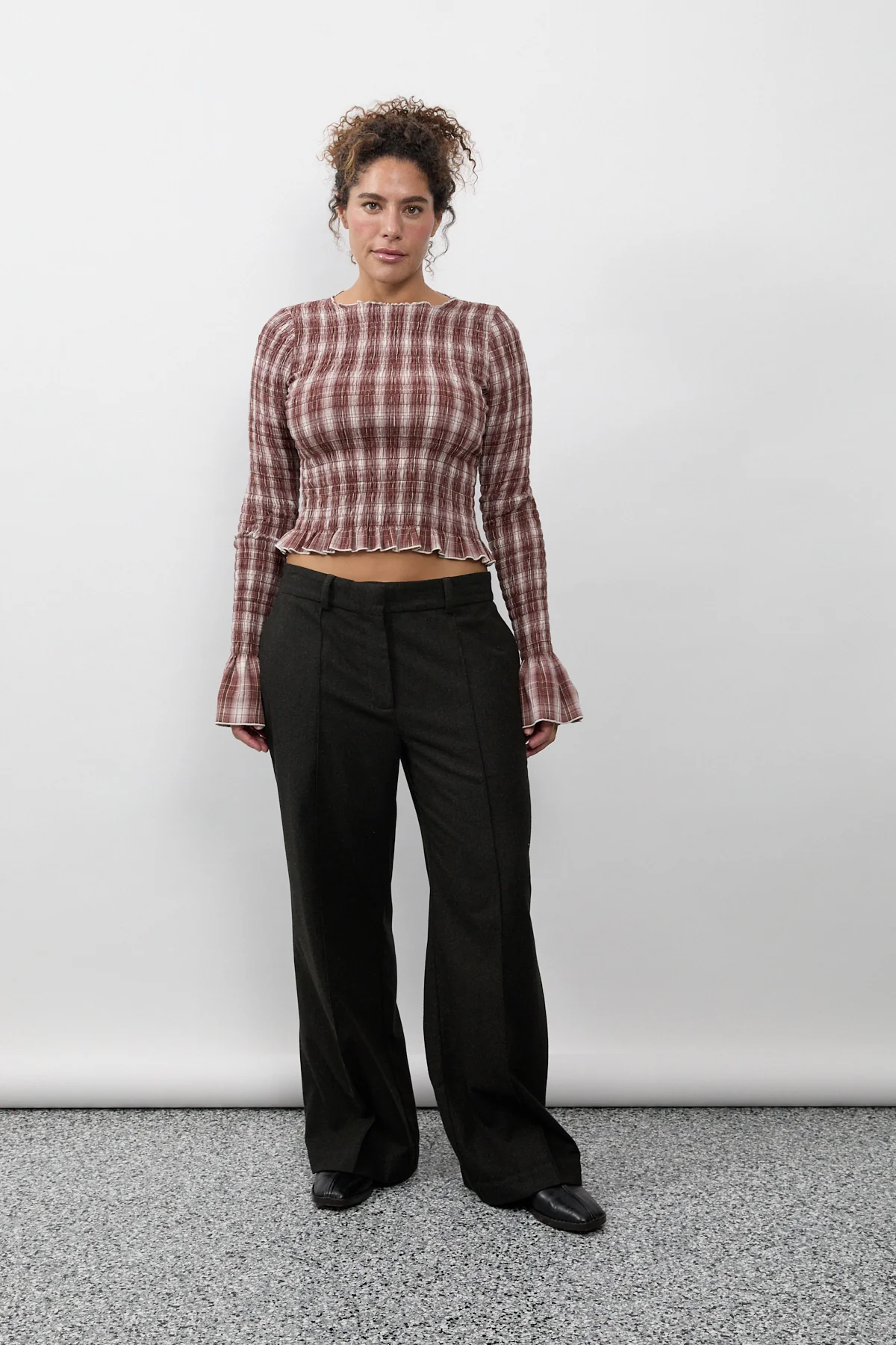 Cacao Plaid Ruched Longsleeve - Image 5