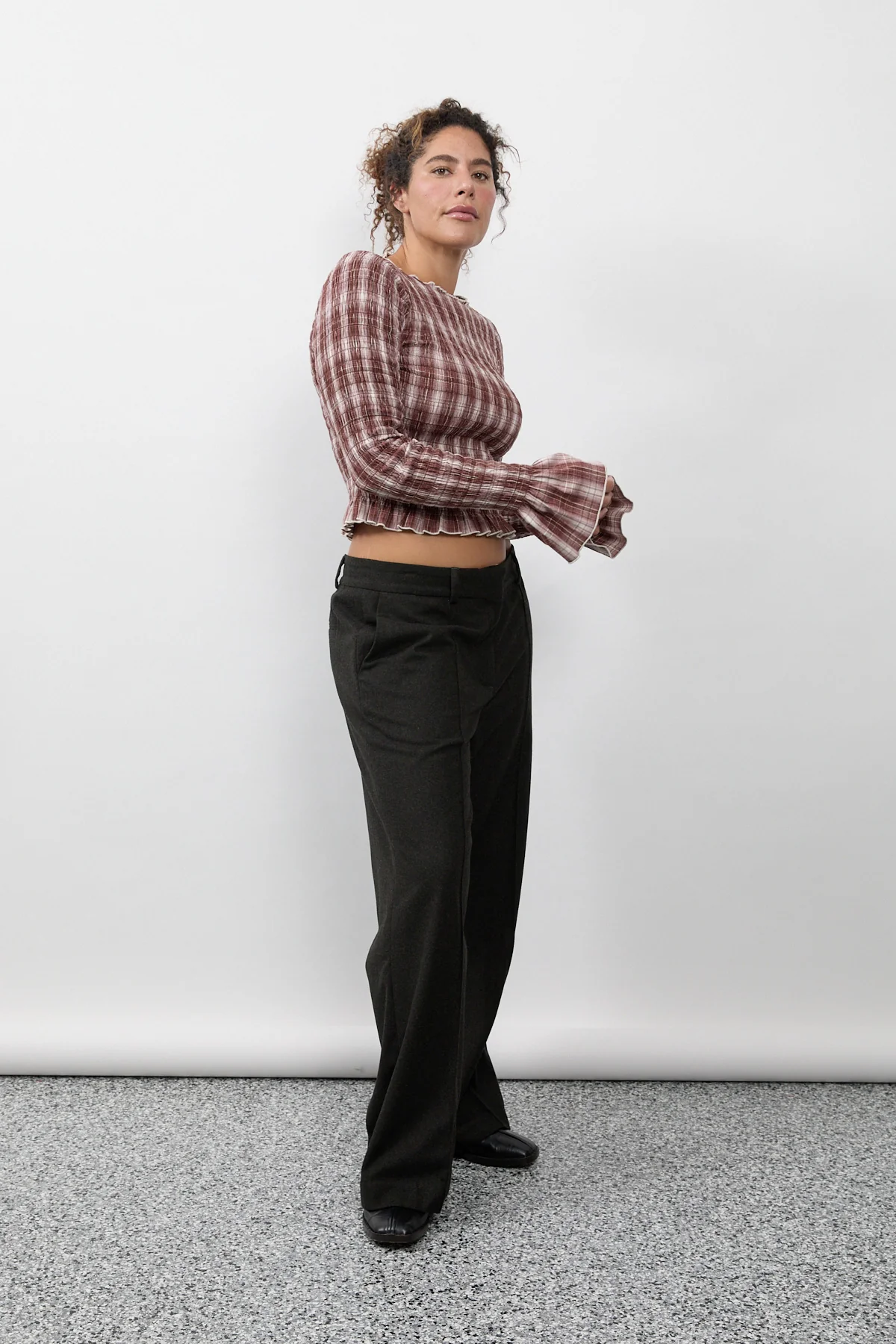 Cacao Plaid Ruched Longsleeve - Image 6