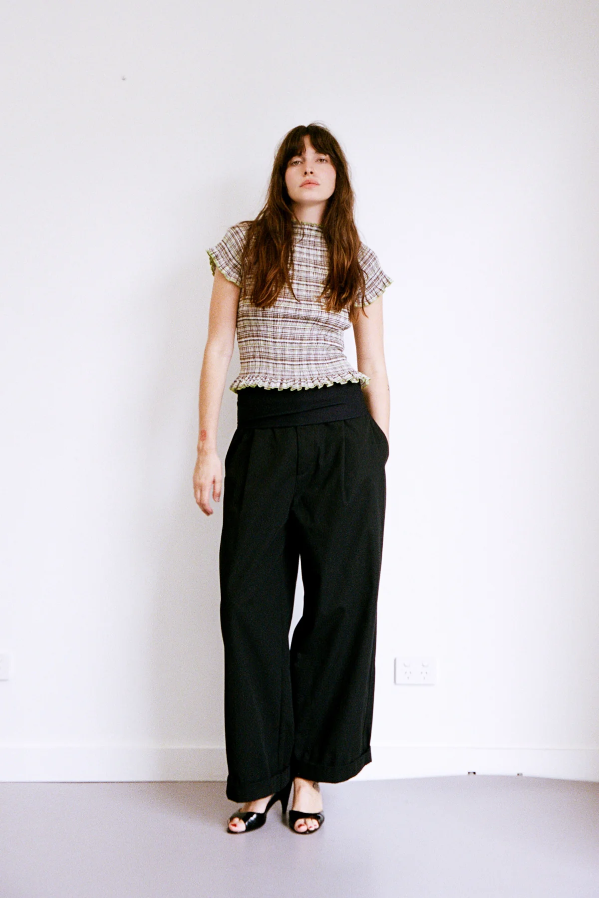 Honeydew Plaid Ruched Tee - Image 3