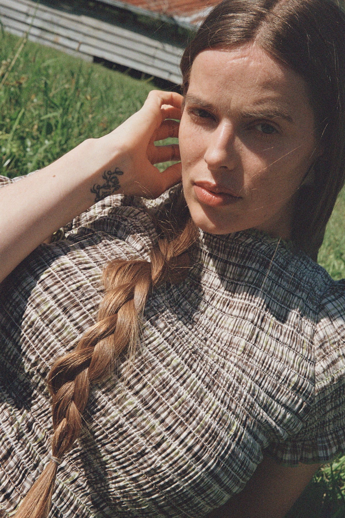 Honeydew Plaid Ruched Tee - Image 7