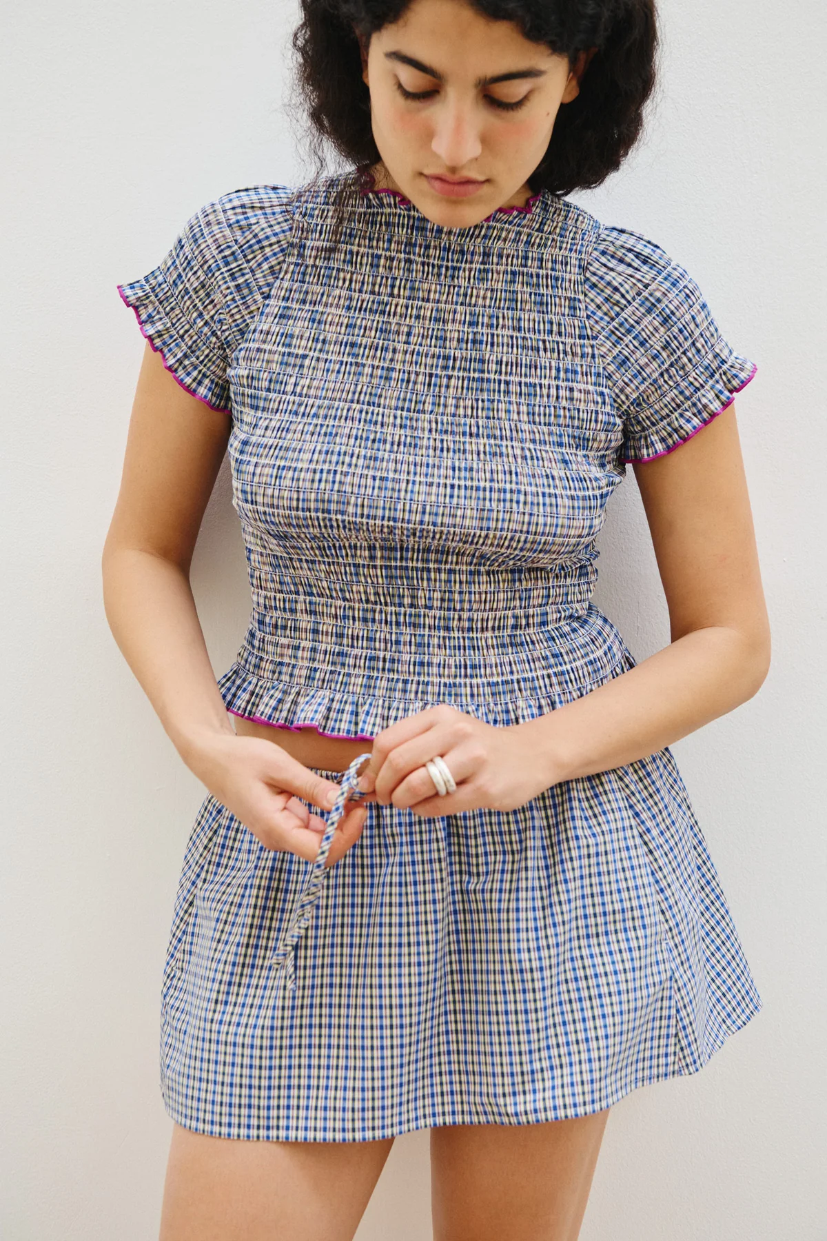 Marine Plaid Ruched Tee - Image 11