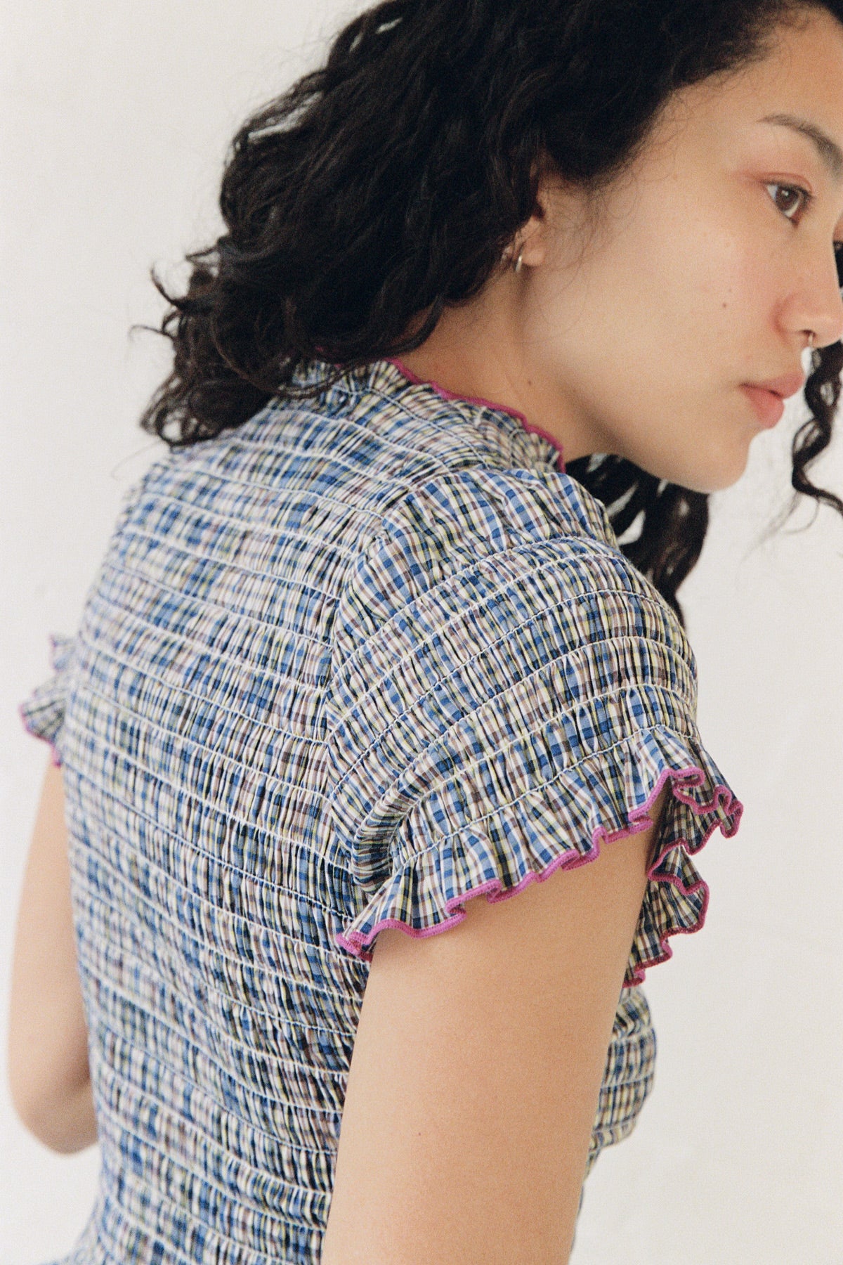 Marine Plaid Ruched Tee - Image 3