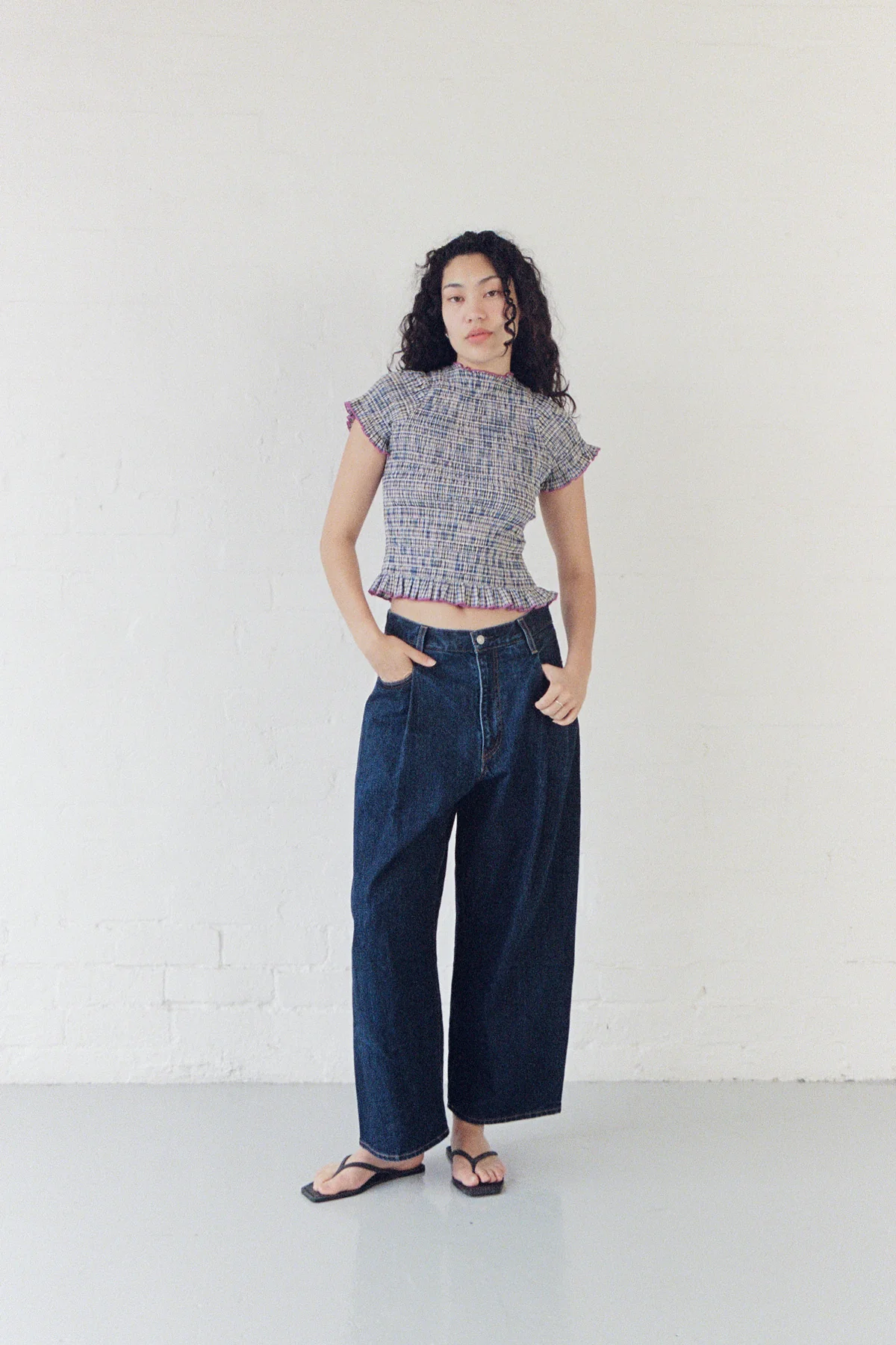 Marine Plaid Ruched Tee - Image 4
