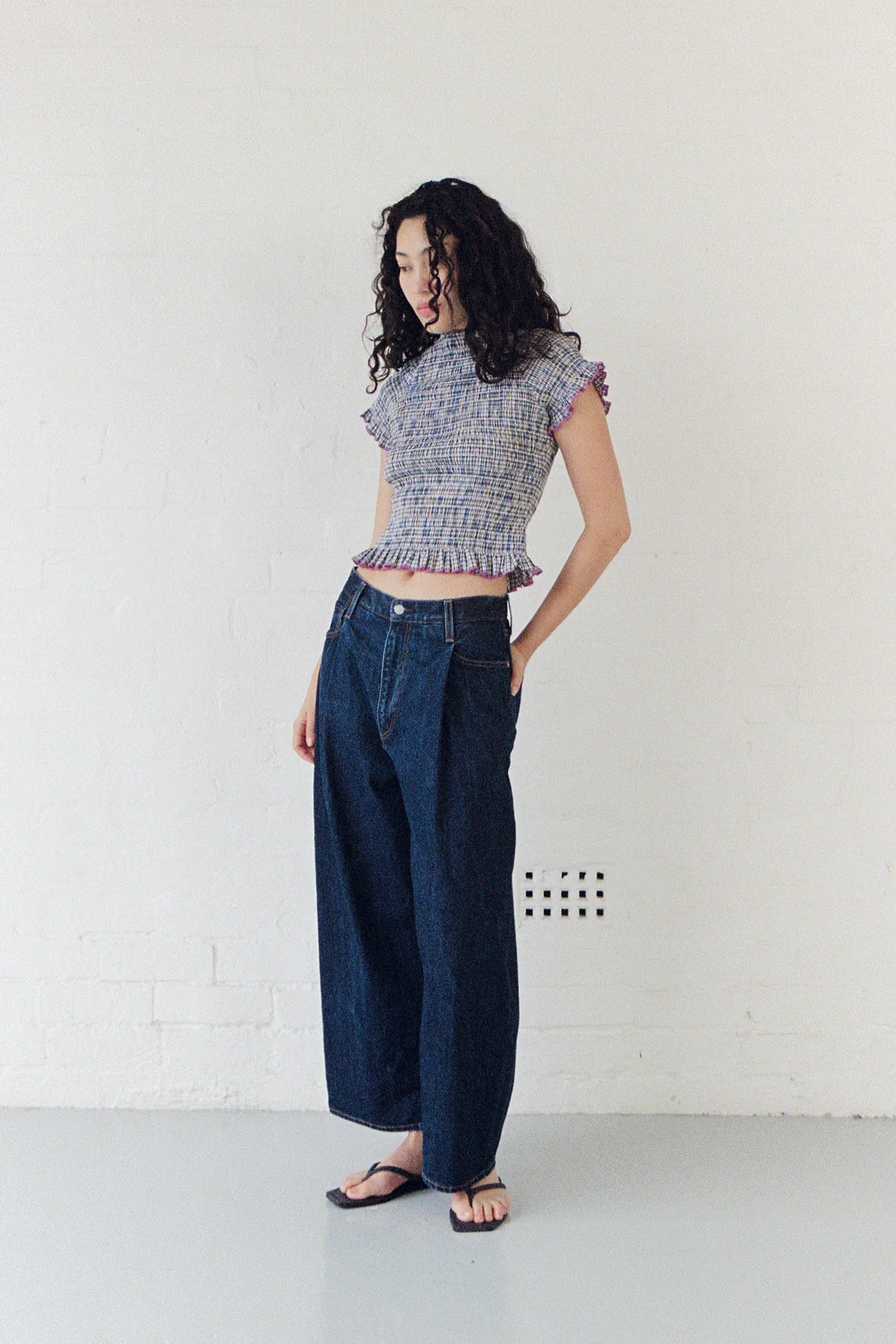Marine Plaid Ruched Tee - Image 5