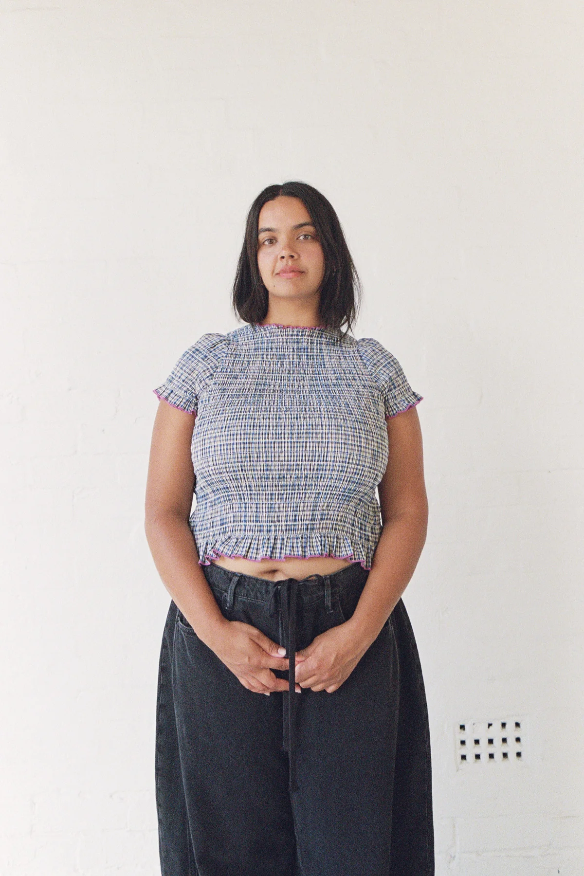 Marine Plaid Ruched Tee - Image 7