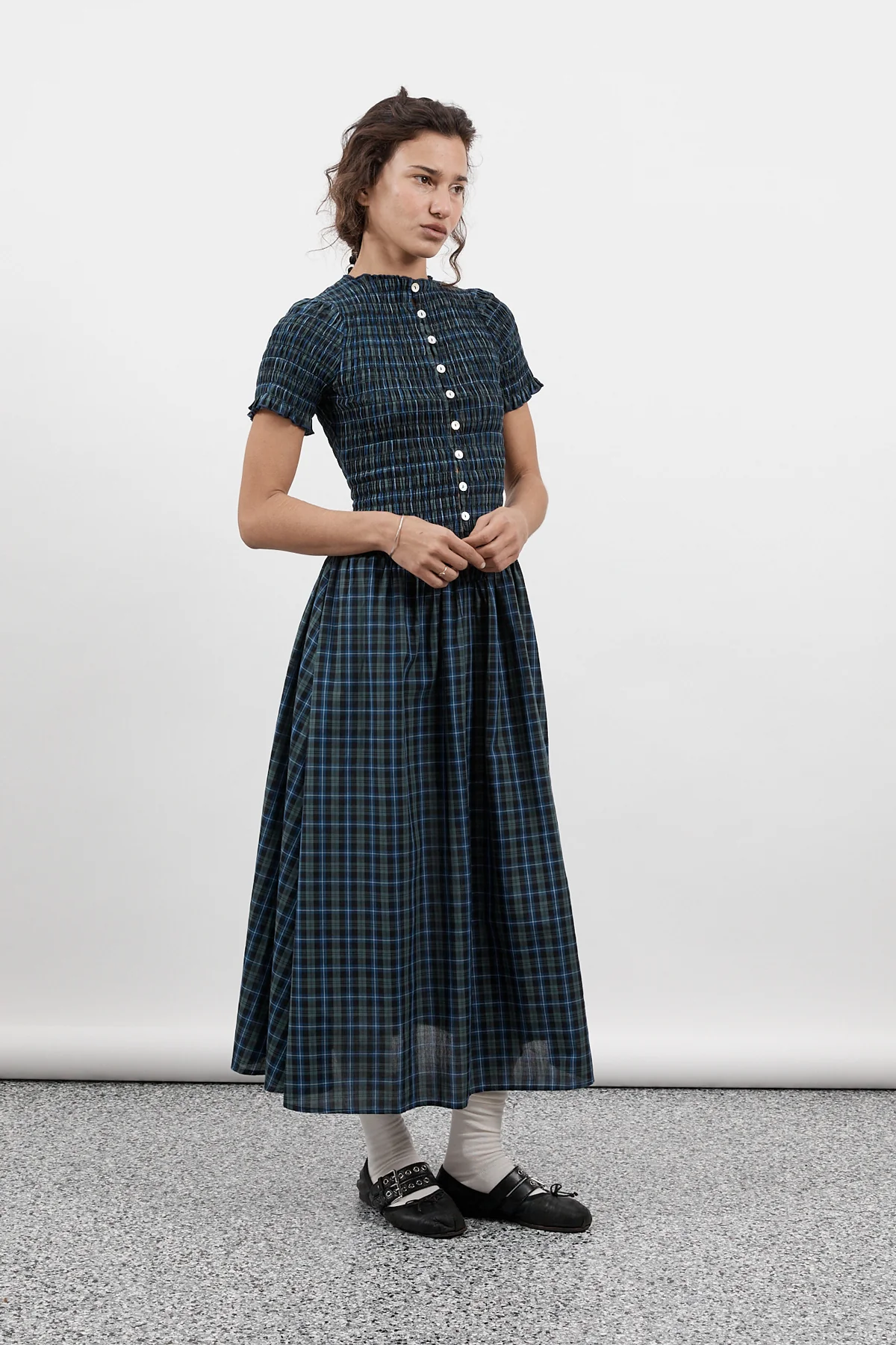 Navy Plaid Button Marta Dress - Image 11