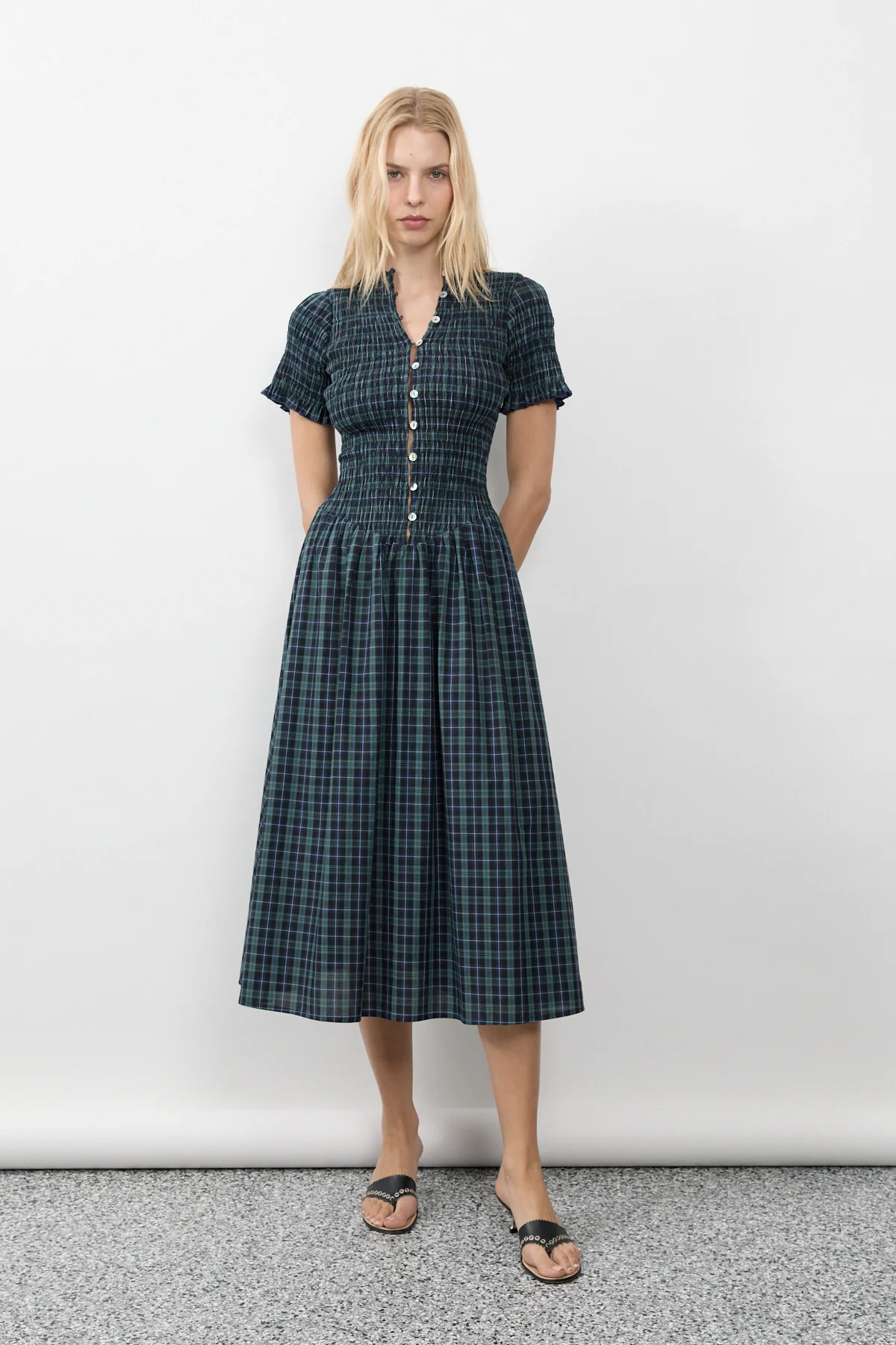 Navy Plaid Button Marta Dress - Image 5