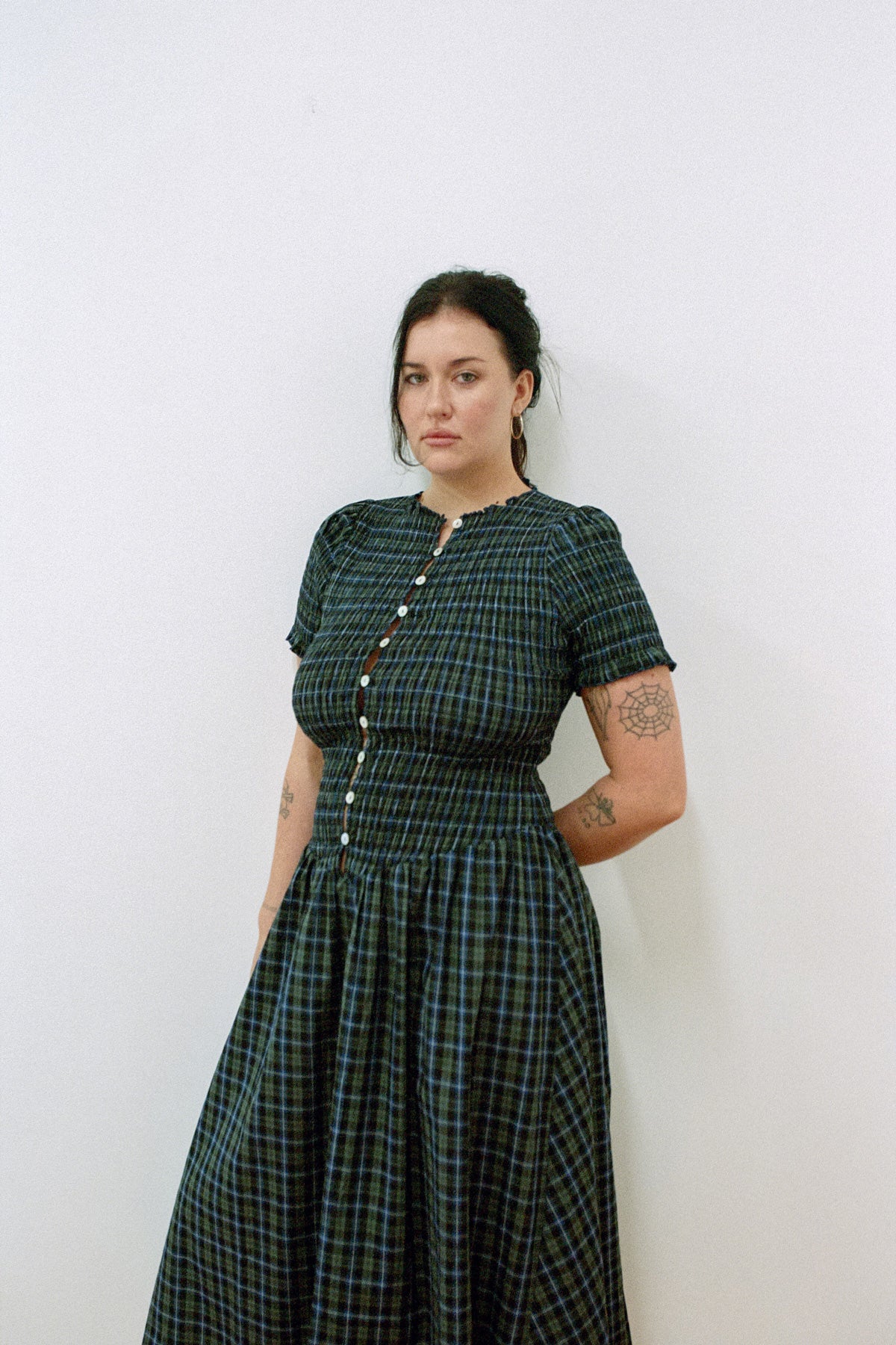 Navy Plaid Button Marta Dress - Image 7