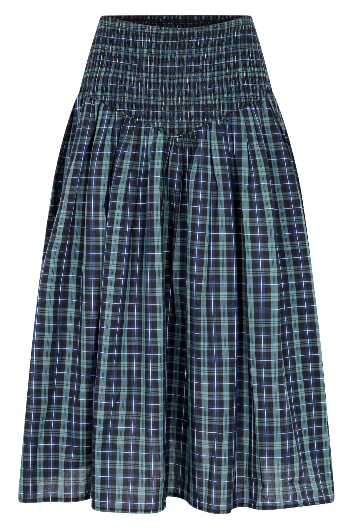 Navy Plaid Ruched Midi Skirt - Image 15