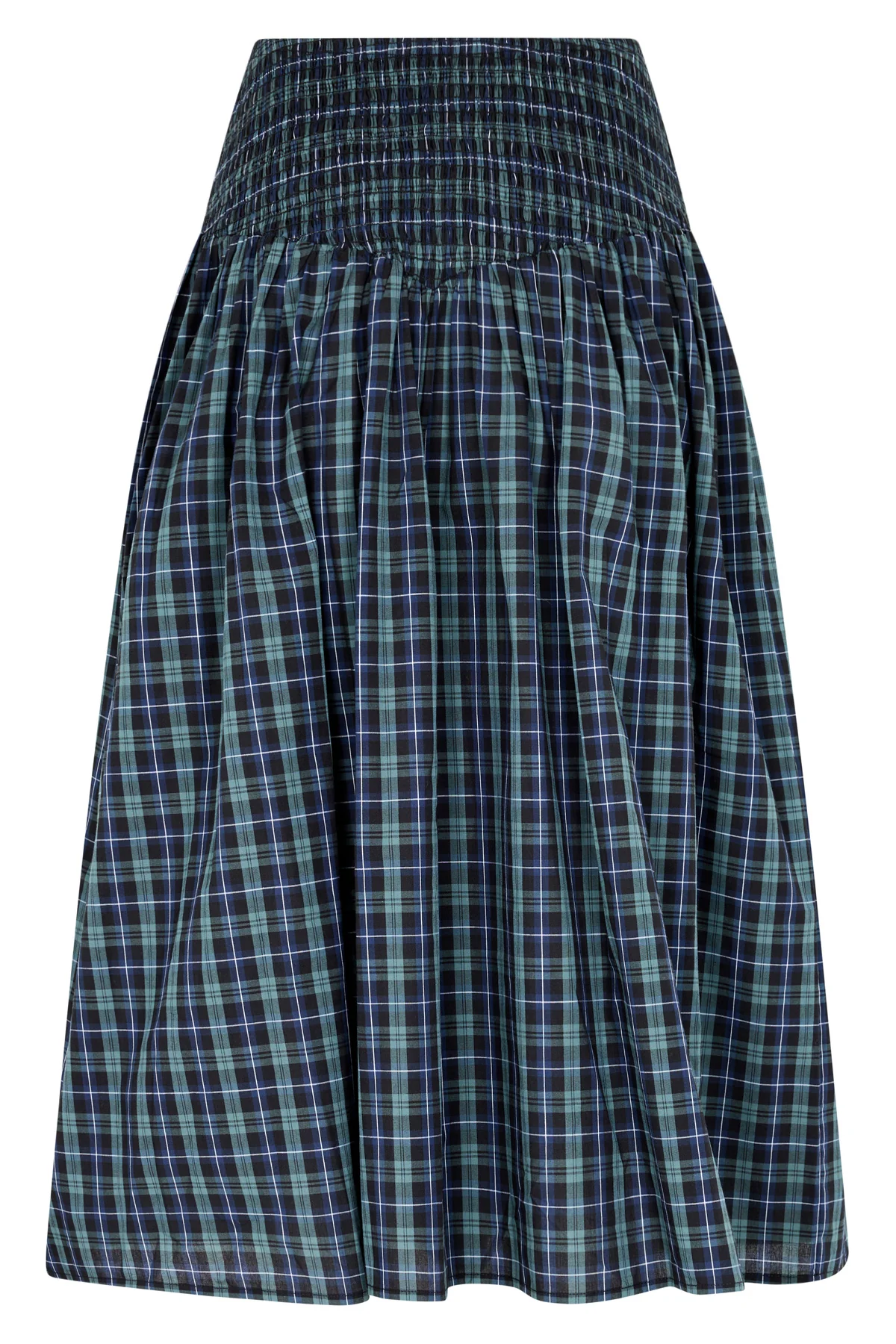 Navy Plaid Ruched Midi Skirt - Image 16