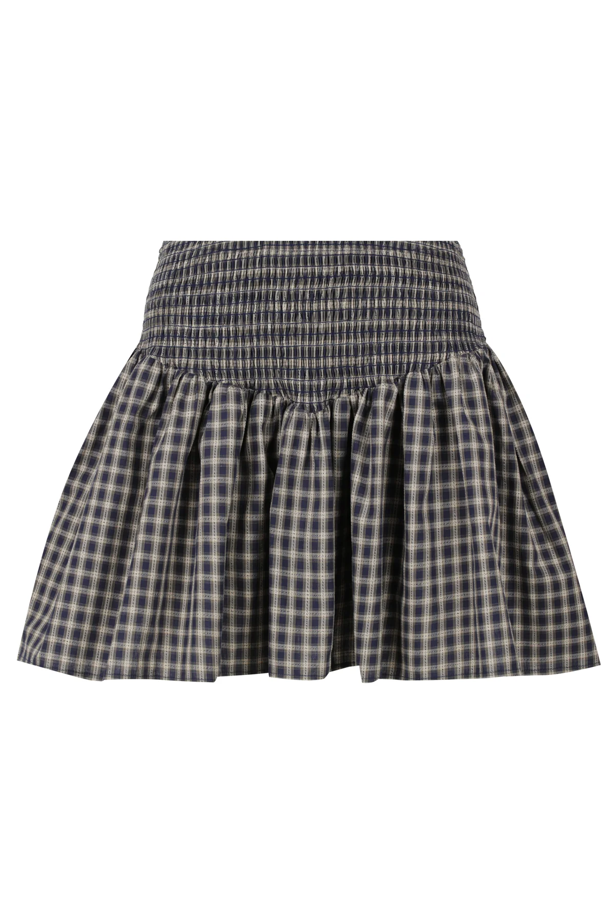 Navy Plaid Ruched Mini Skirt - Image 11