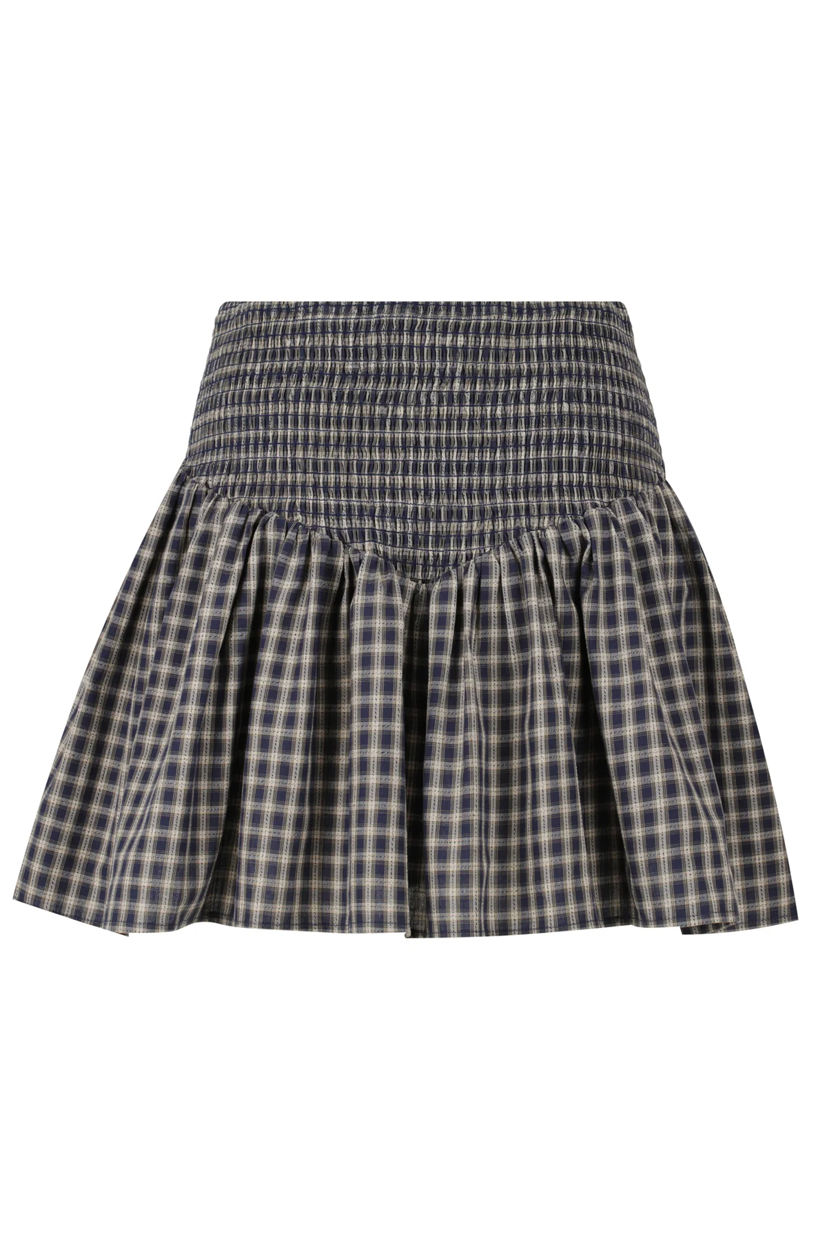 Navy Plaid Ruched Mini Skirt - Image 12
