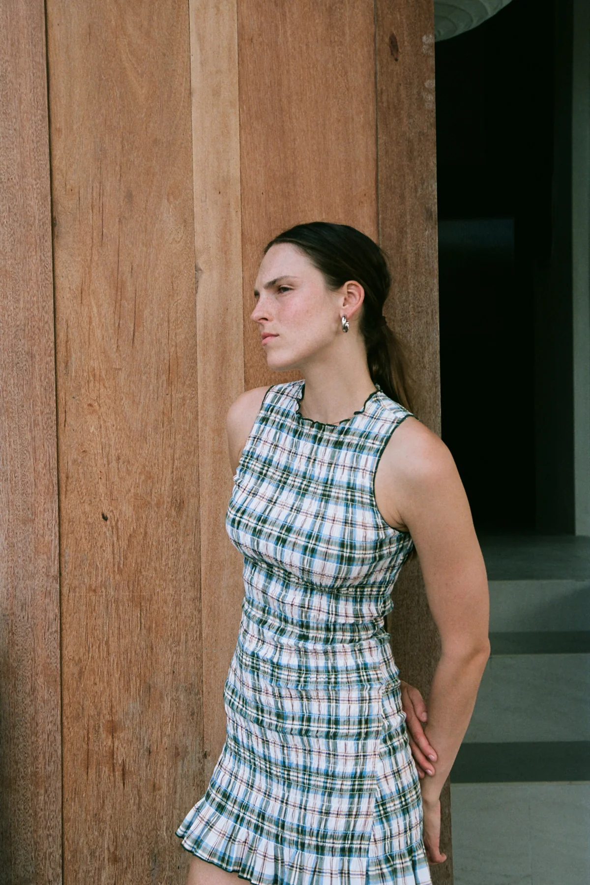 Olive Ruched Cotton Dress [final sale] - Image 11