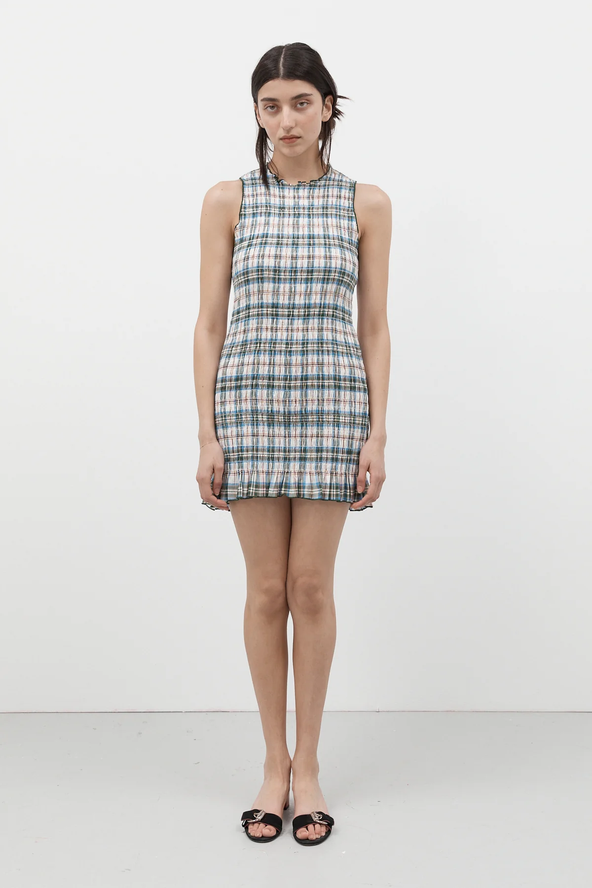 Olive Ruched Cotton Dress [final sale] - Image 12