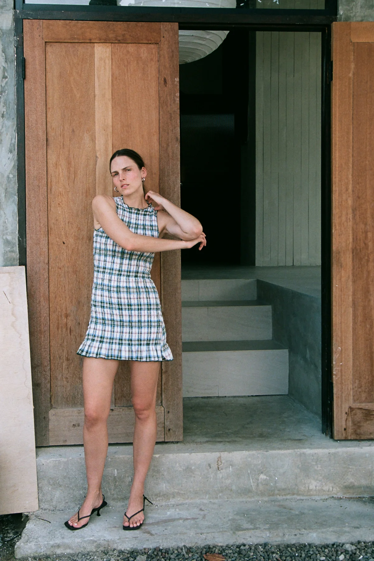 Olive Ruched Cotton Dress [final sale] - Image 6