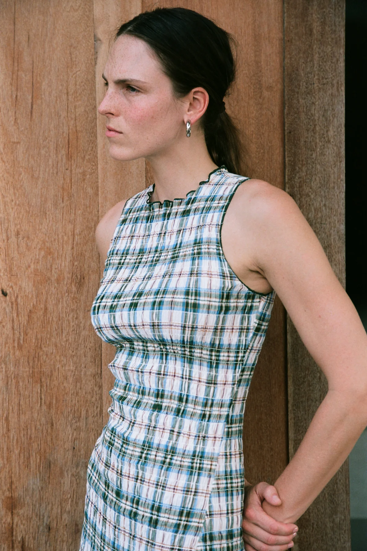 Olive Ruched Cotton Dress [final sale] - Image 7