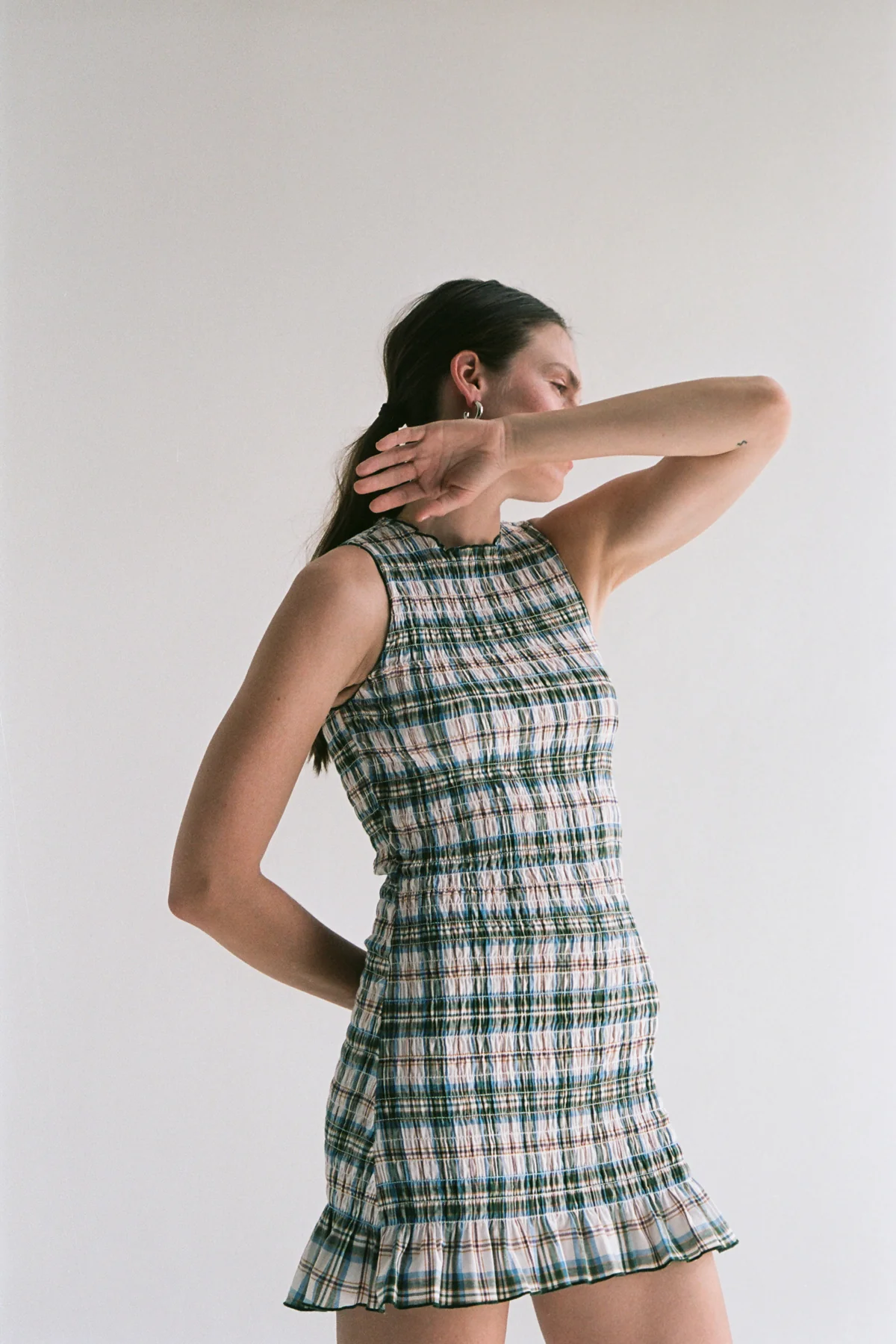 Olive Ruched Cotton Dress [final sale] - Image 8