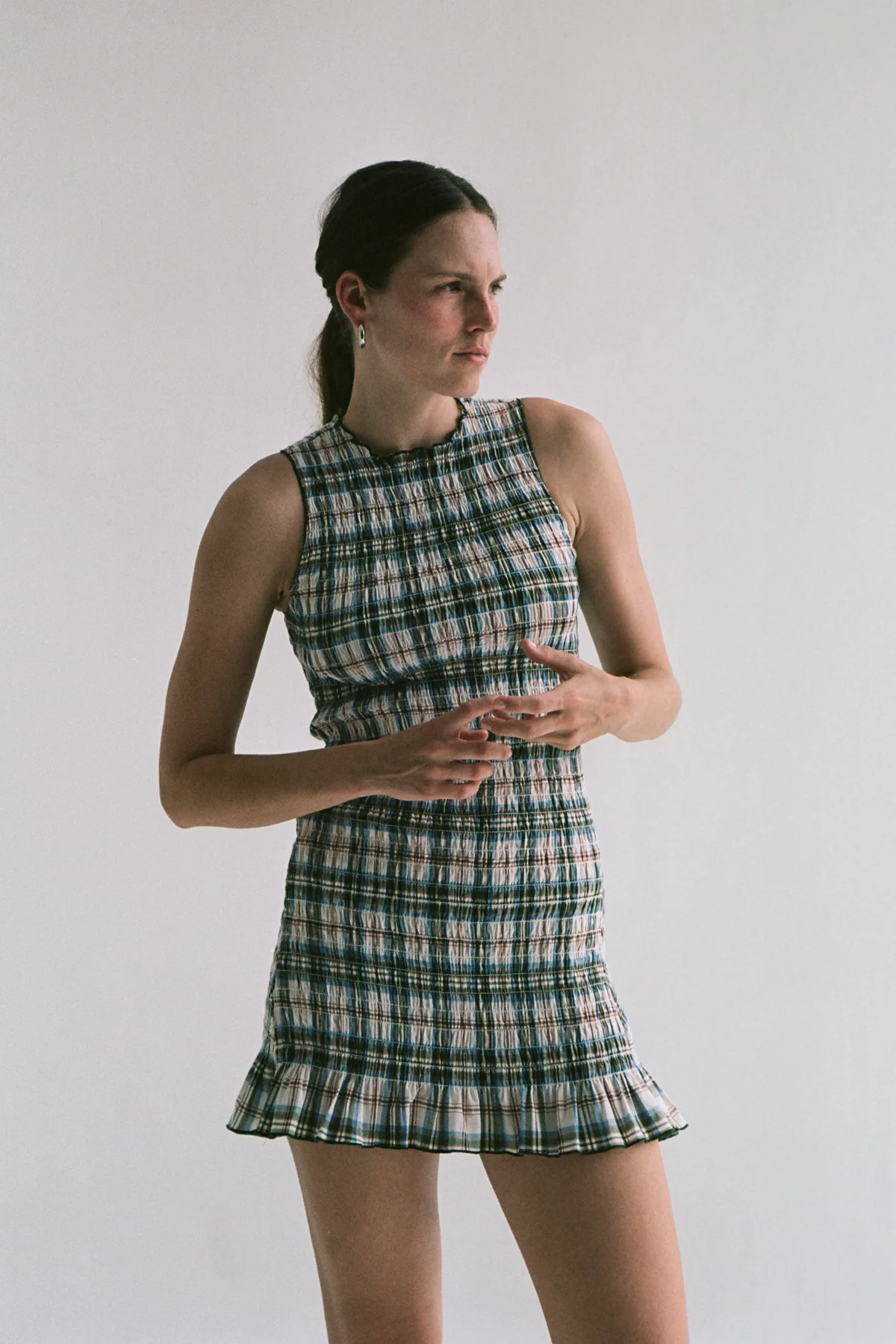 Olive Ruched Cotton Dress [final sale] - Image 9